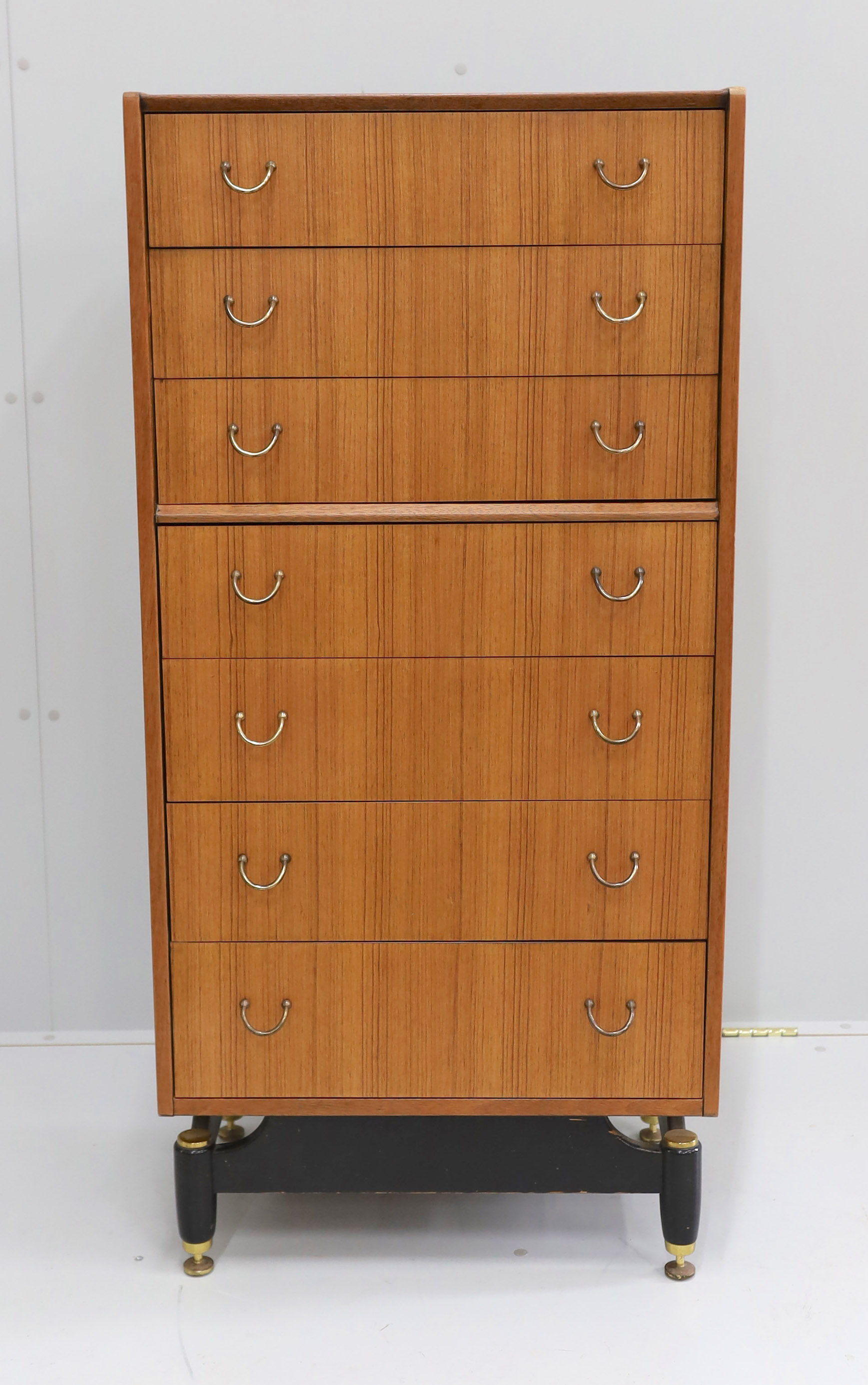A mid century G Plan Librenza seven drawer chest, width 60cm, depth 41cm, height 128cm